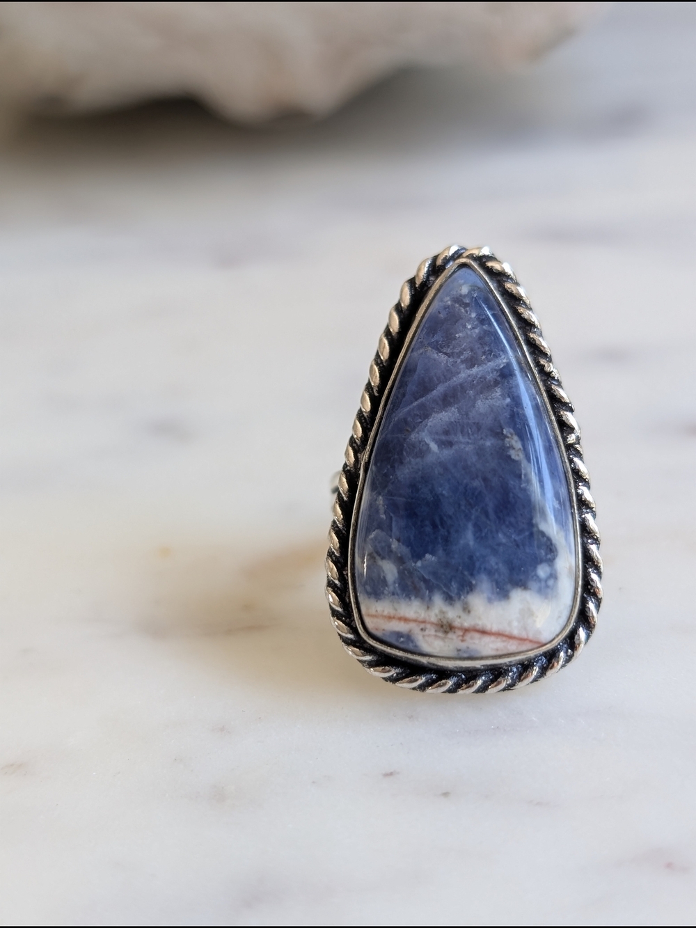 Sterling Silver Blue Sodalite Teardrop Statement Ring